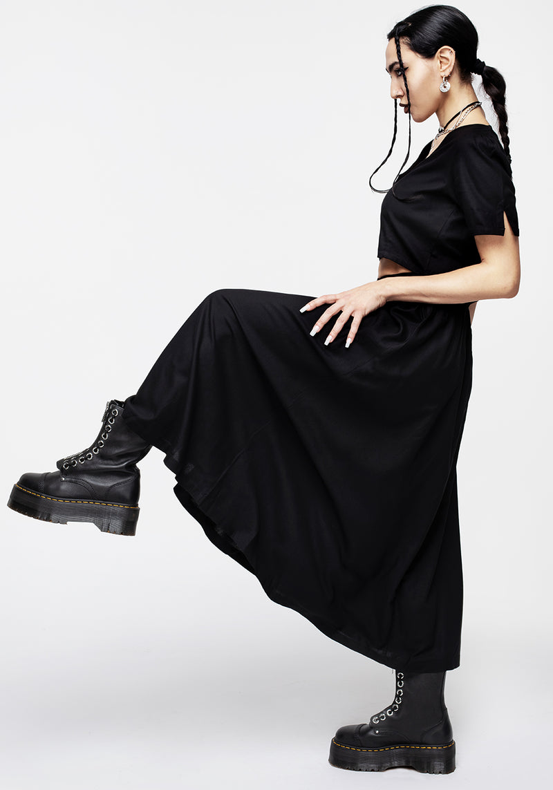 Maidenhair Knopf Runter Midi Rock - Mitternacht Schwarz
