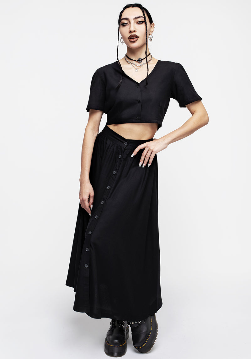 Maidenhair Knopf Runter Midi Rock - Mitternacht Schwarz