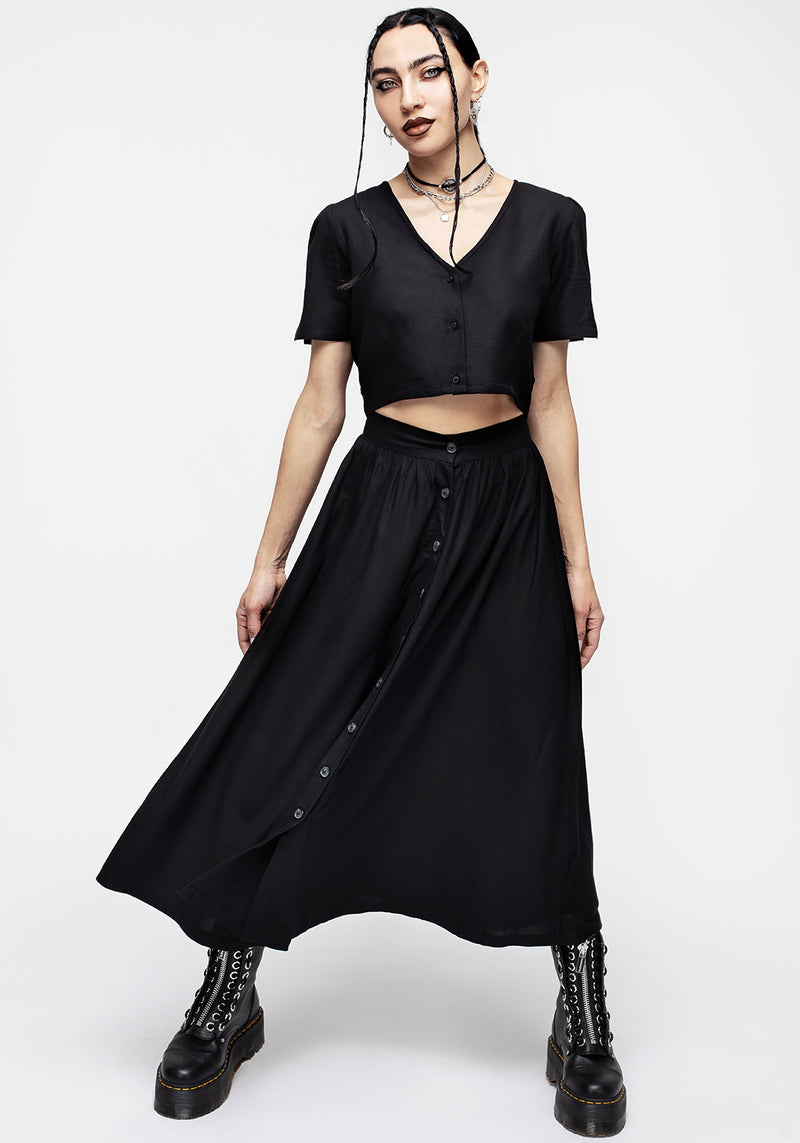 Maidenhair Knopf Runter Midi Rock - Mitternacht Schwarz