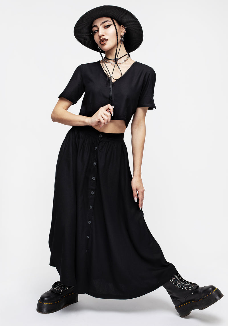 Maidenhair Knopf Runter Midi Rock - Mitternacht Schwarz