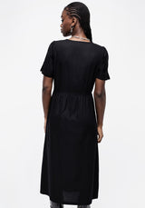 Realm Knopf Runter Midi Kleid - Mitternacht Schwarz