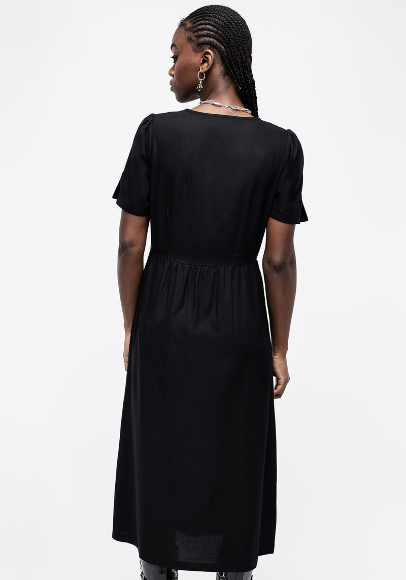 Realm Knopf Runter Midi Kleid - Mitternacht Schwarz