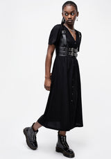 Realm Knopf Runter Midi Kleid - Mitternacht Schwarz