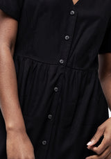 Realm Knopf Runter Midi Kleid - Mitternacht Schwarz