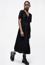 Realm Knopf Runter Midi Kleid - Mitternacht Schwarz