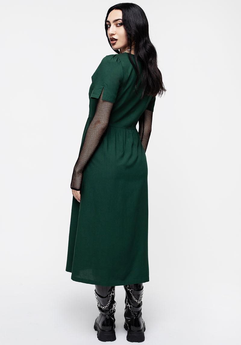Realm Knopf Runter Midi Kleid - Grün