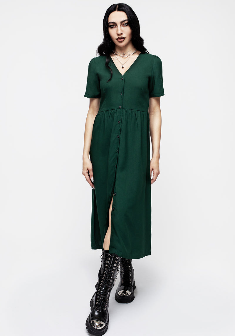 Realm Knopf Runter Midi Kleid - Grün