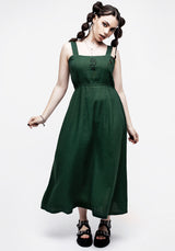 Basilisk Grün Leinen Mischung Midaxi-Kleid Kleid