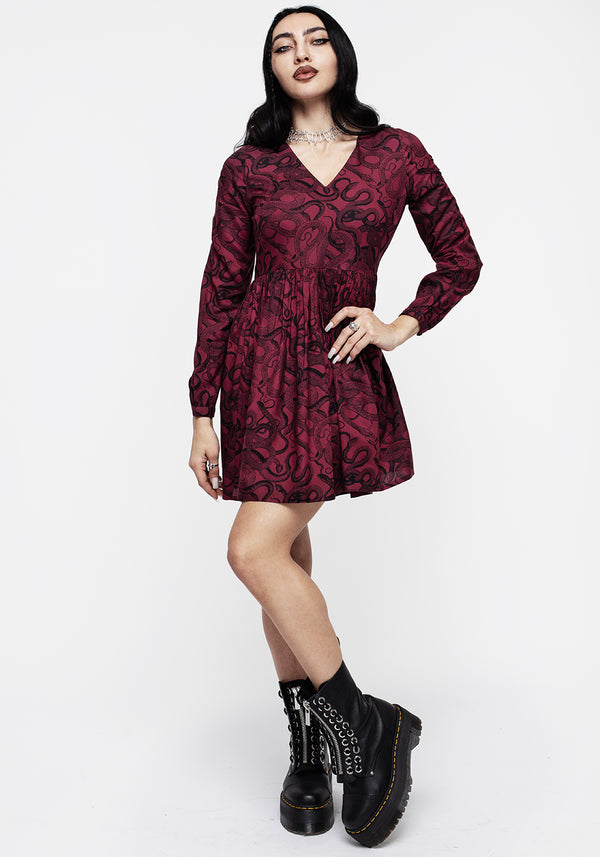 Ophidia Schlangen Druck Mini Kleid - Rot