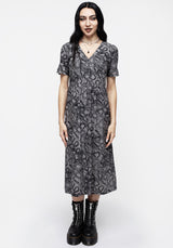Ophidia Schlangen Druck Knopf Runter Midi Kleid -