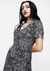 Ophidia Schlangen Druck Knopf Runter Midi Kleid -