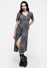 Ophidia Schlangen Druck Knopf Runter Midi Kleid -