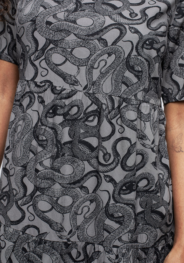 Ophidia Schlangen Druck Mini Rüsche Kleid Grau