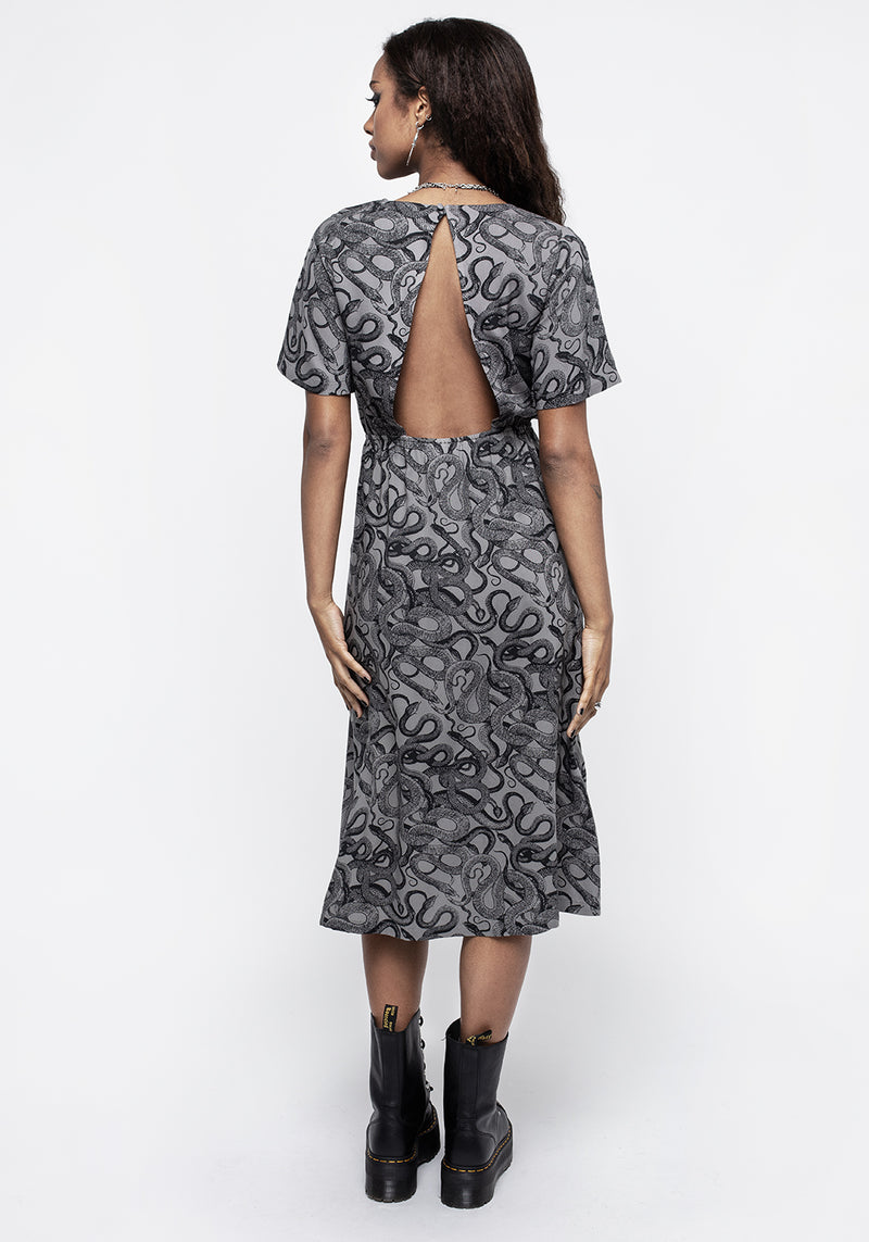 Ophidia Schlangen Druck Open Back Midi Kleid -