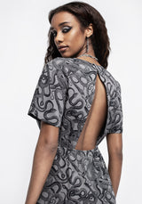 Ophidia Schlangen Druck Open Back Midi Kleid -
