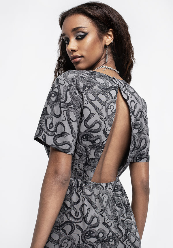 Ophidia Schlangen Druck Open Back Midi Kleid -