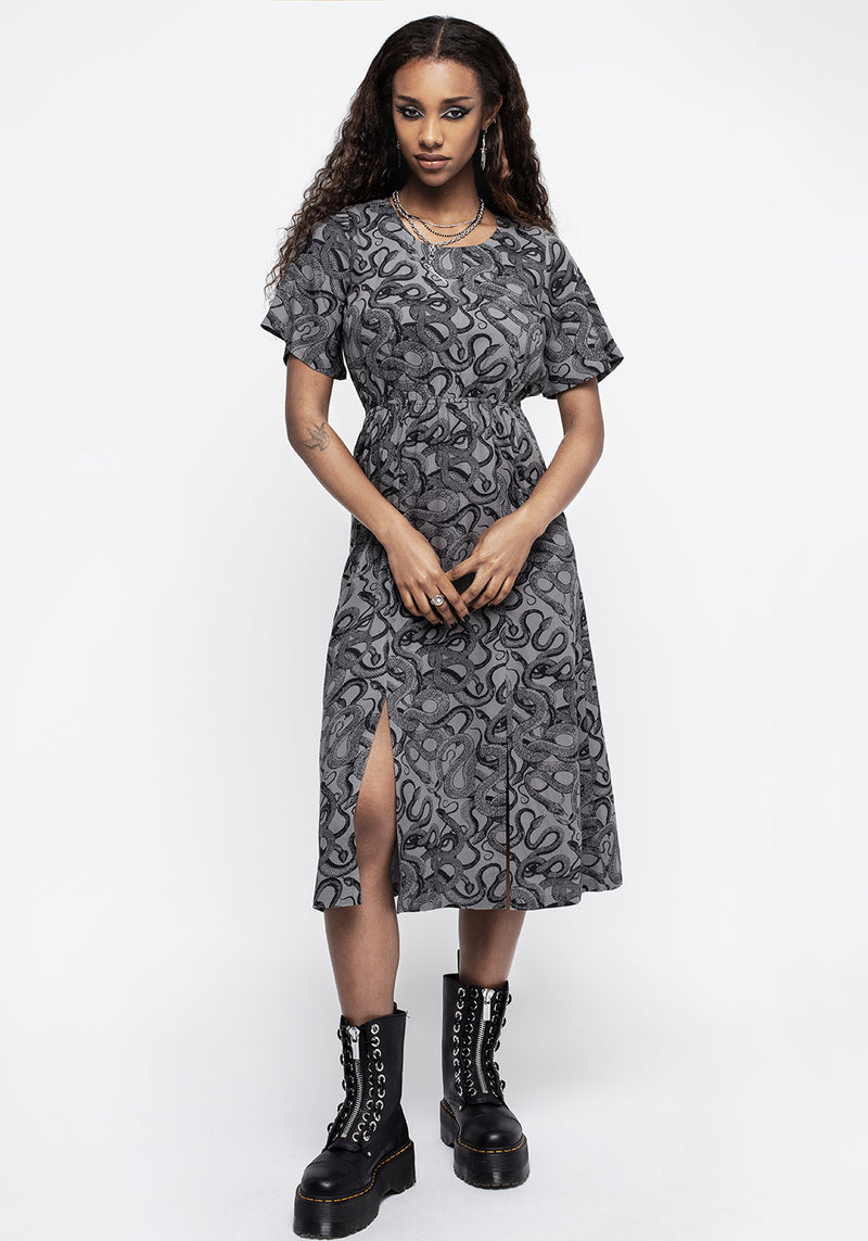 Ophidia Schlangen Druck Open Back Midi Kleid -