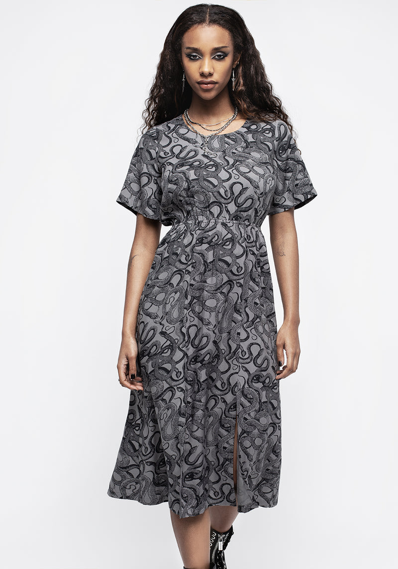 Ophidia Schlangen Druck Open Back Midi Kleid -