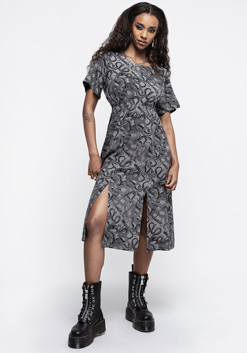 Ophidia Schlangen Druck Open Back Midi Kleid -