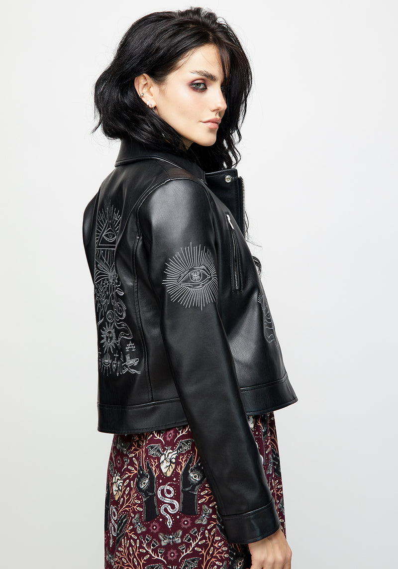 Elemental Bestickt Kunst- Leder Jacke