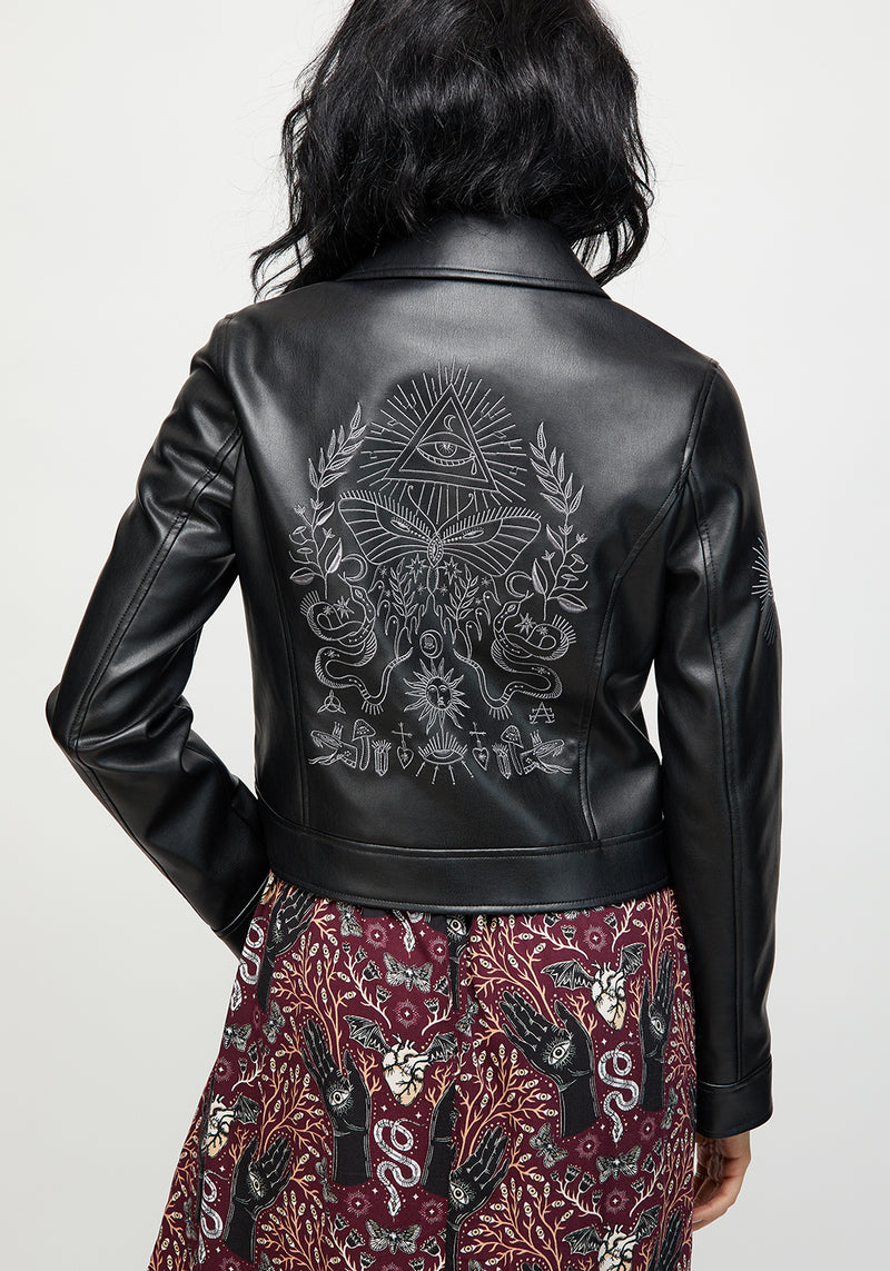 Elemental Bestickt Kunst- Leder Jacke
