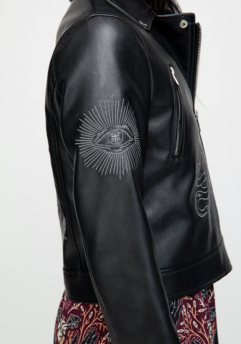 Elemental Bestickt Kunst- Leder Jacke