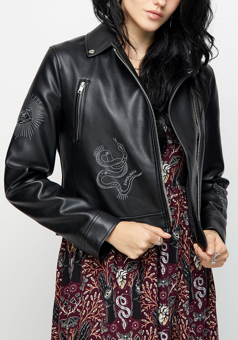 Elemental Bestickt Kunst- Leder Jacke