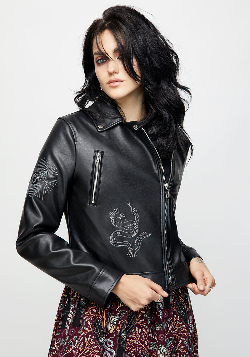 Elemental Bestickt Kunst- Leder Jacke