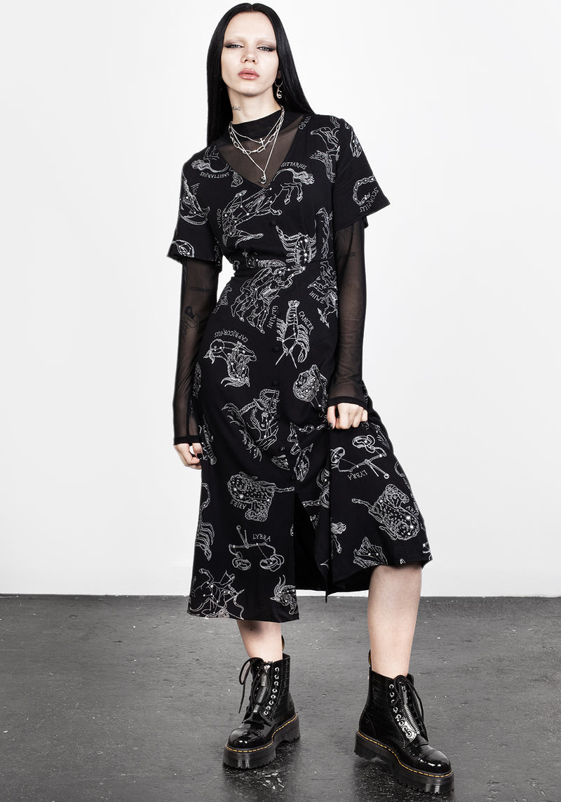 Zodiac Kurz Ärmel Midi Kleid
