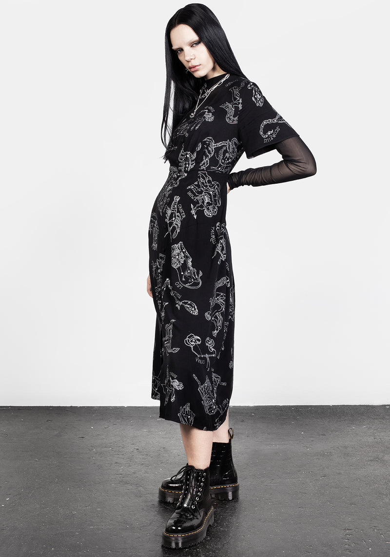 Zodiac Kurz Ärmel Midi Kleid