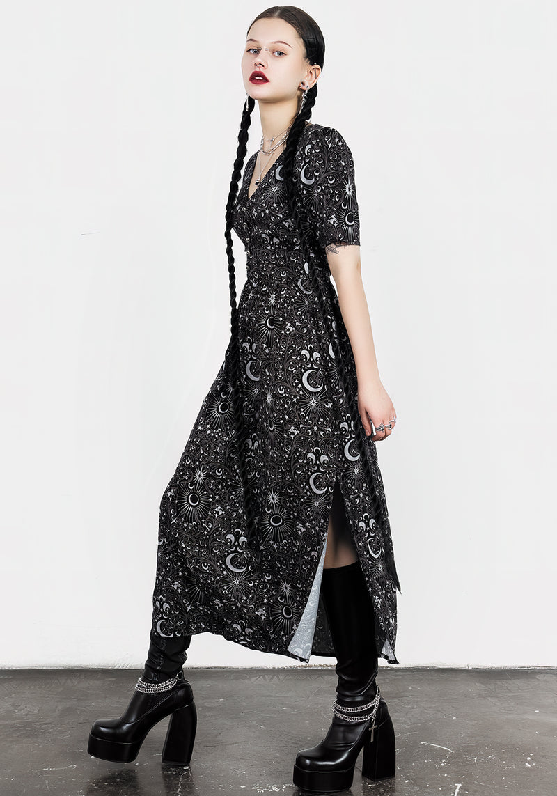Stellaluna V Neck Button Short Sleeve Midaxi Dress