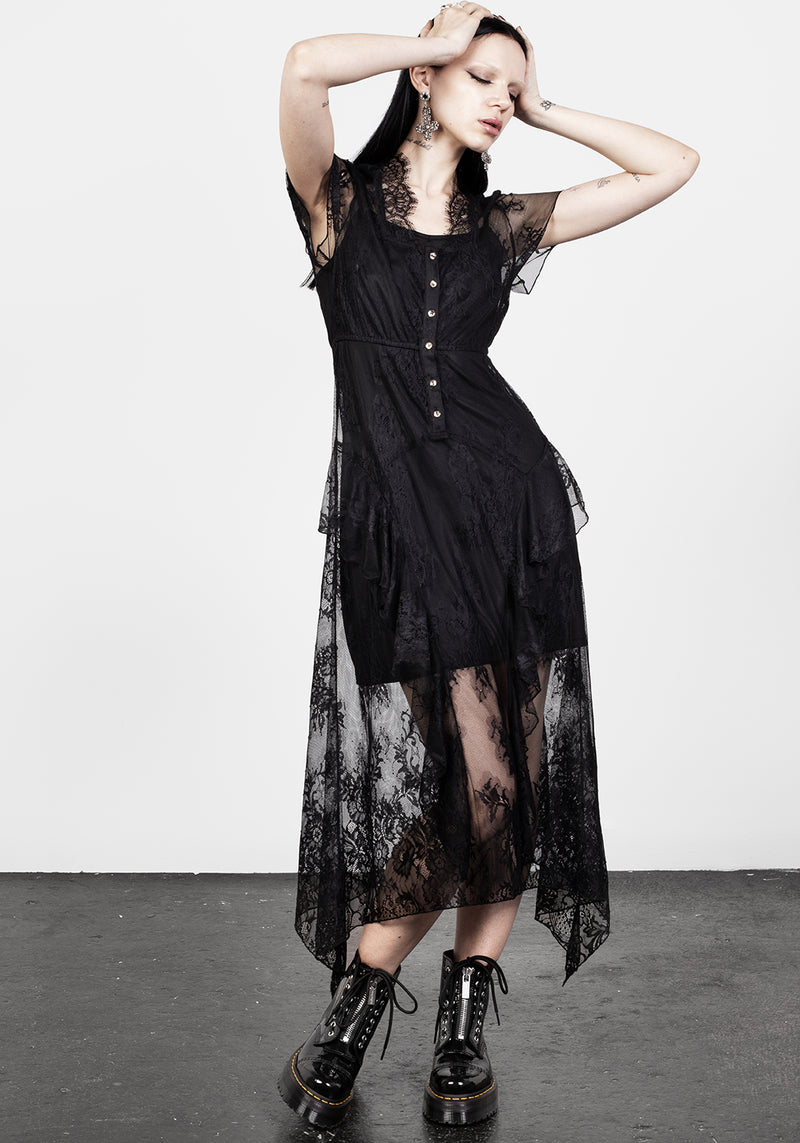 Mourning Spitze Kaskade Midaxi-Kleid Kleid