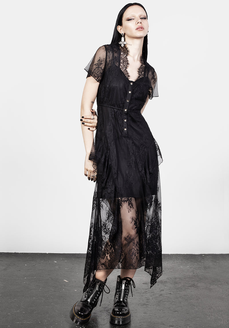Mourning Spitze Kaskade Midaxi-Kleid Kleid