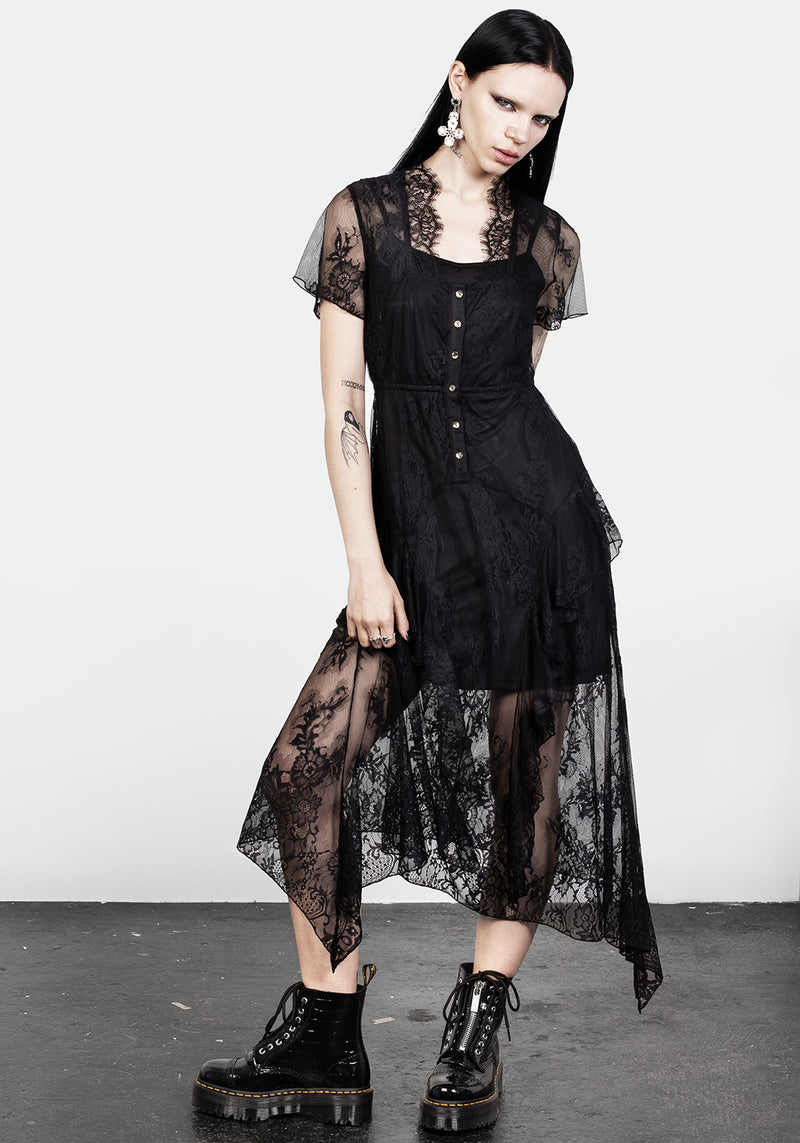 Mourning Spitze Kaskade Midaxi-Kleid Kleid