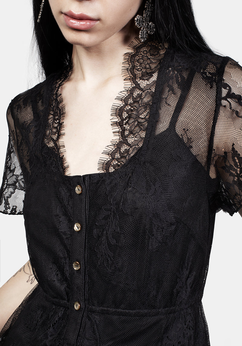 Mourning Spitze Kaskade Midaxi-Kleid Kleid