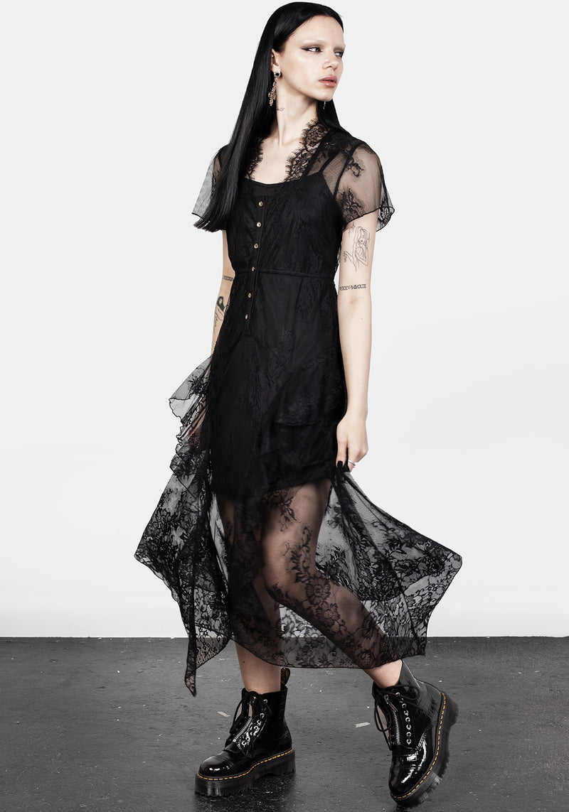 Mourning Spitze Kaskade Midaxi-Kleid Kleid