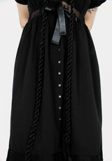 Mortuary Spitze Knopf Hoch Midi Kleid