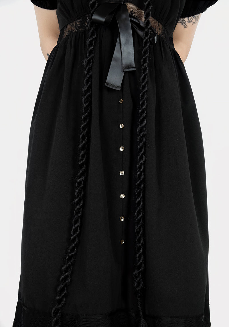 Mortuary Spitze Knopf Hoch Midi Kleid