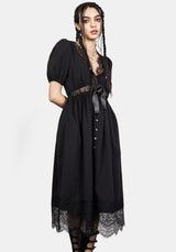 Mortuary Spitze Knopf Hoch Midi Kleid