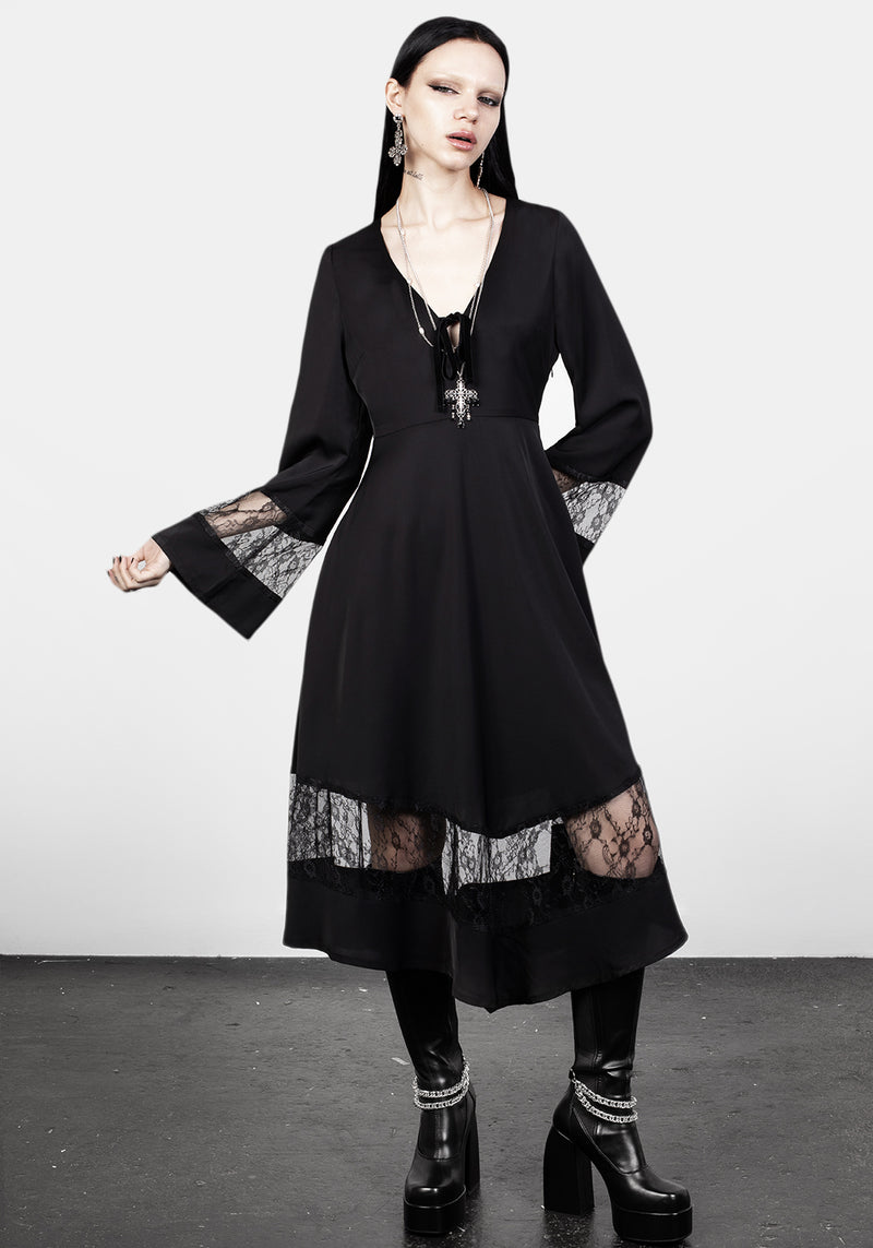Amaya Spitze Gepaneelt Midi Kleid
