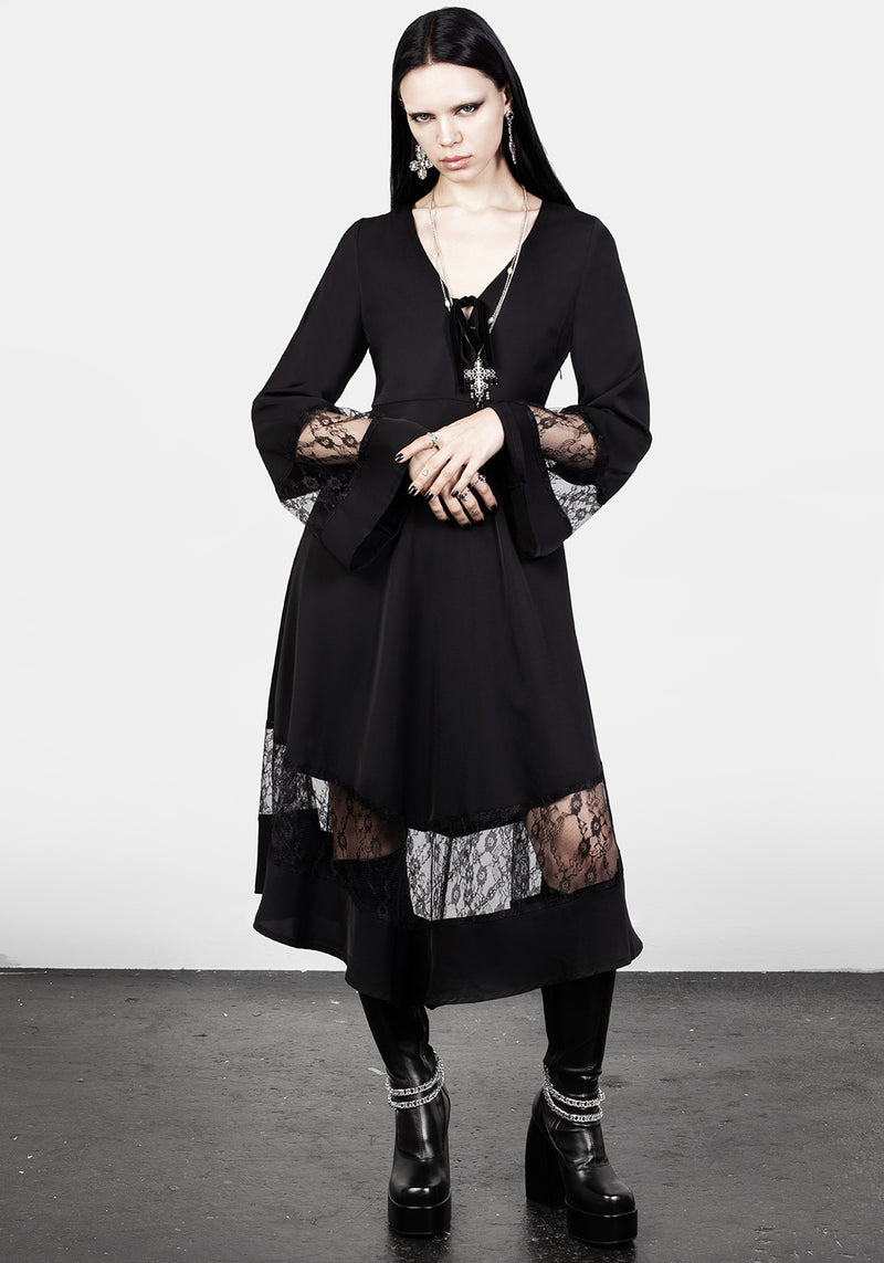 Amaya Spitze Gepaneelt Midi Kleid