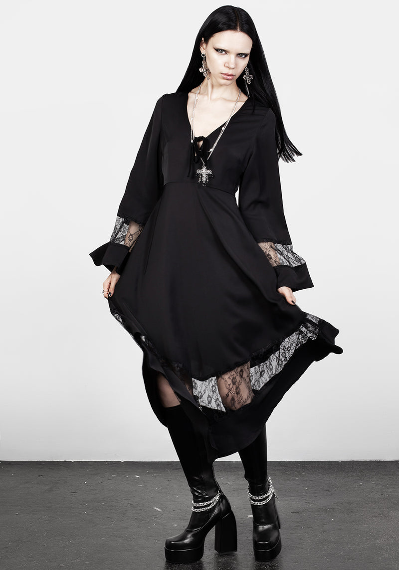 Amaya Spitze Gepaneelt Midi Kleid