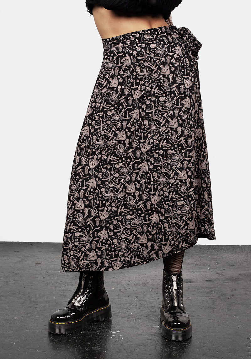 Mycophile Pilz Druck Midaxi-Kleid Wickel Rock