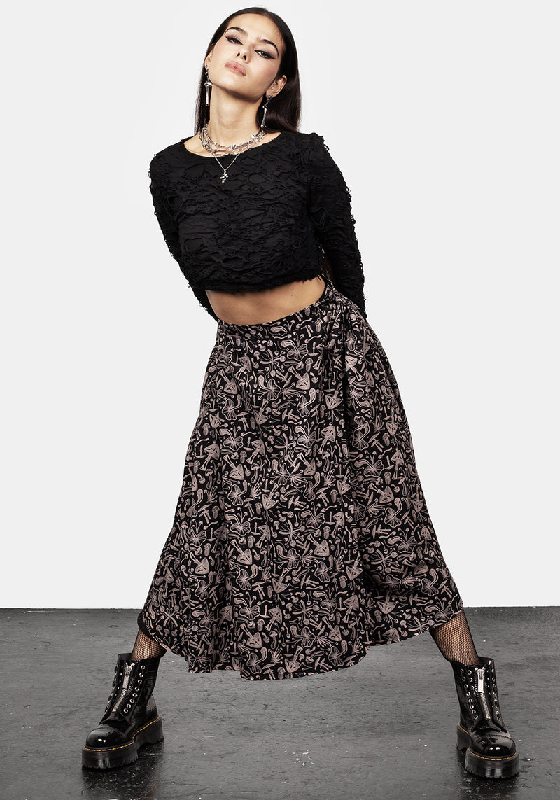 Mycophile Pilz Druck Midaxi-Kleid Wickel Rock