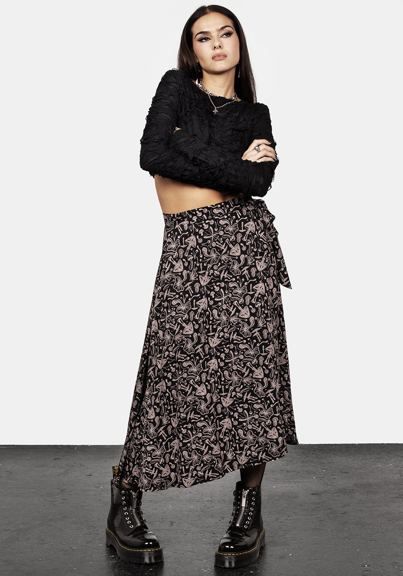 Mycophile Pilz Druck Midaxi-Kleid Wickel Rock