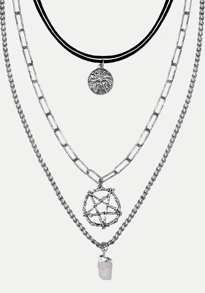 Triune 3 Gelagert Halskette Pentagramm Und Kristall