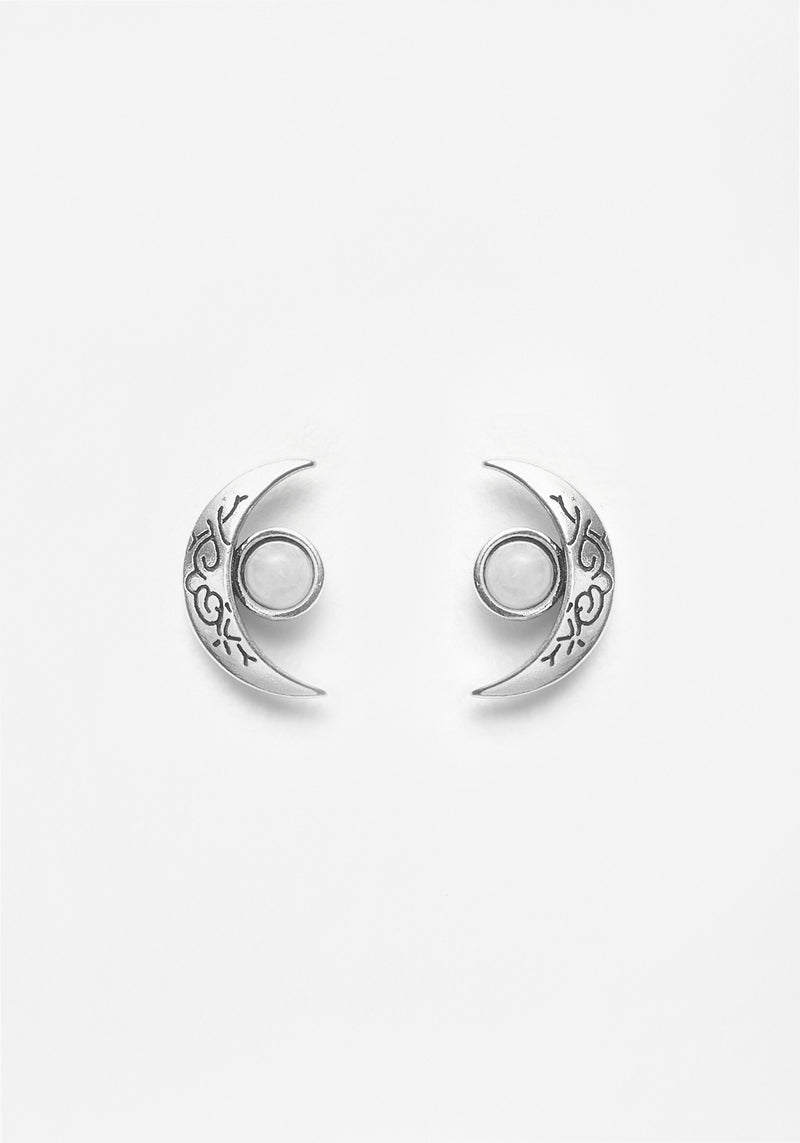 Crescent Moonstone Studs